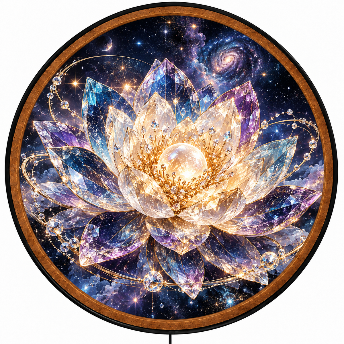 Celestial Crystal Lotus – Handcrafted Round LED Wall Art