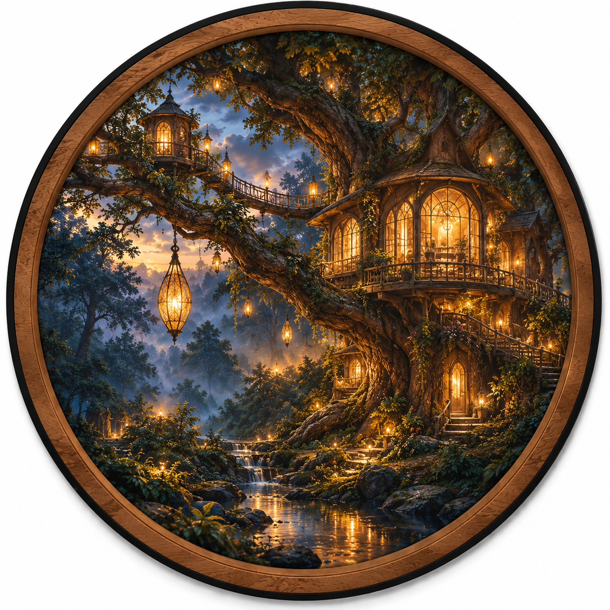 Handcrafted Enchanted Treehouse Forest LED Wall Art