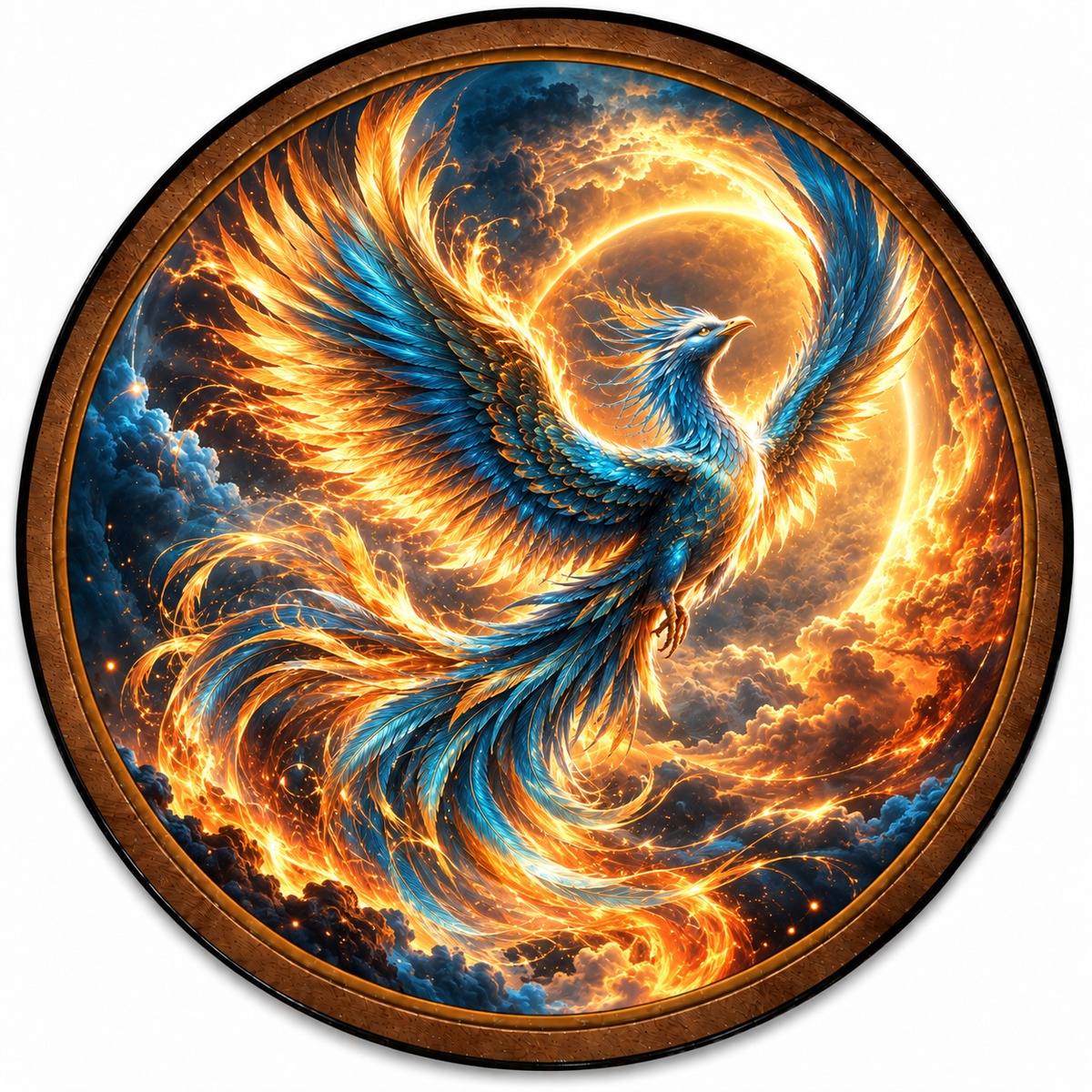 Blue Phoenix Solar Eclipse Circular LED Wall Art