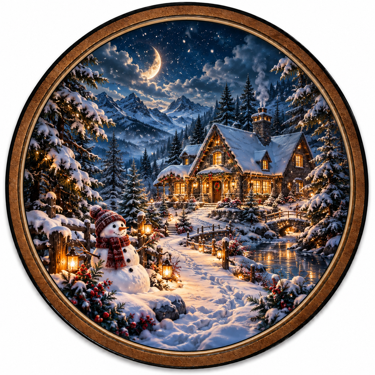 Handcrafted Christmas Snowman Cottage LED Wall Art