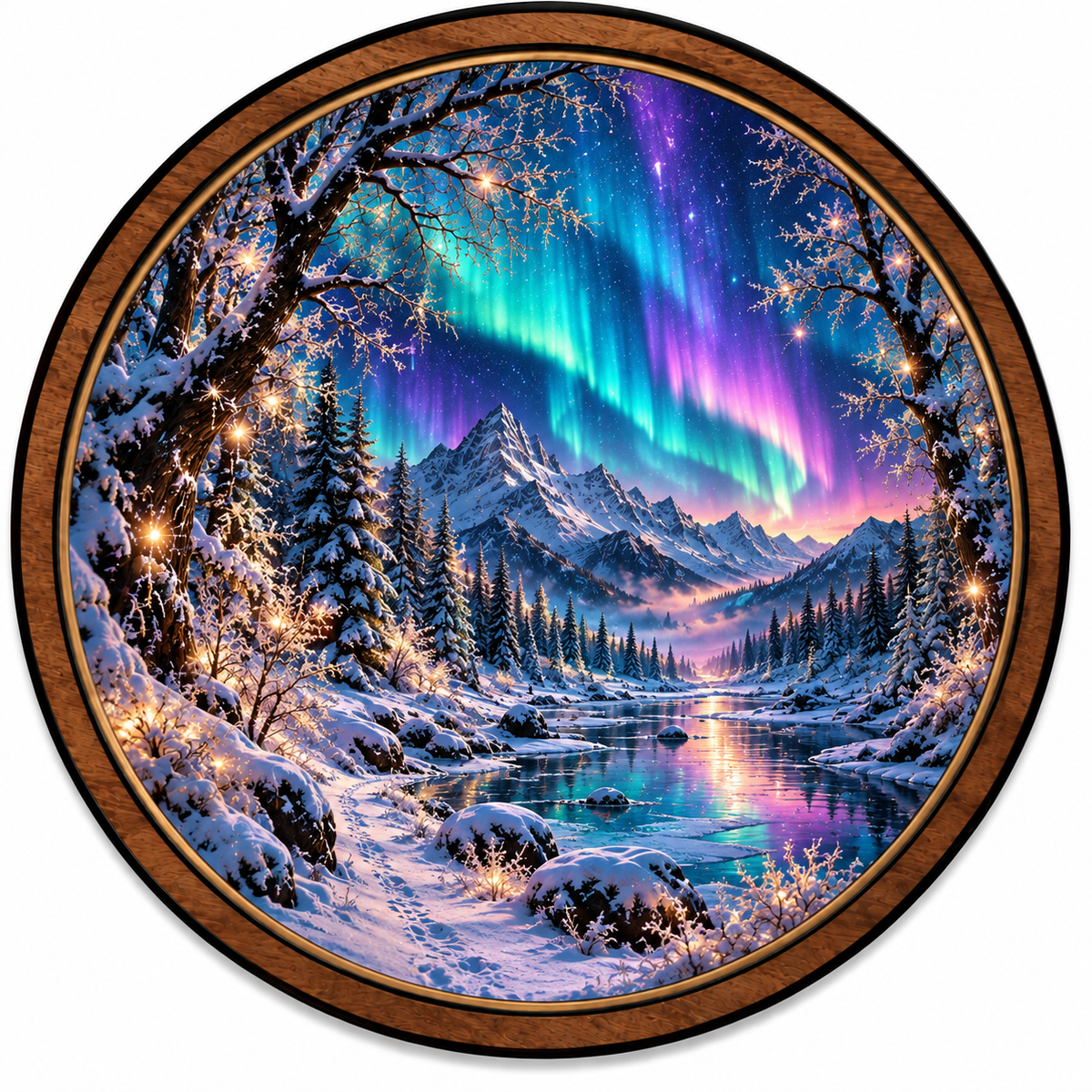 Handcrafted Northern Lights Winter Landscape LED Wall Art