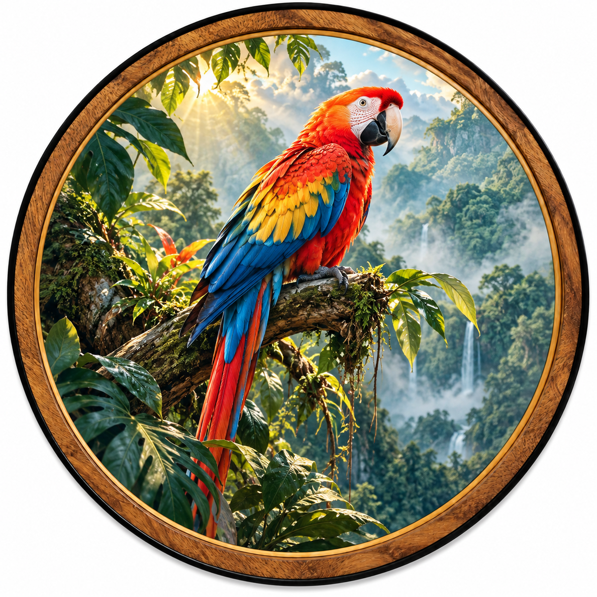 Handcrafted Scarlet Macaw LED Wall Art – Colorful Tropical Parrot & Rainforest