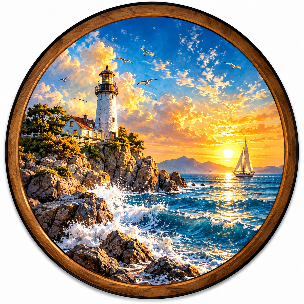Coastal Lighthouse – Golden Horizon LED Wall Art