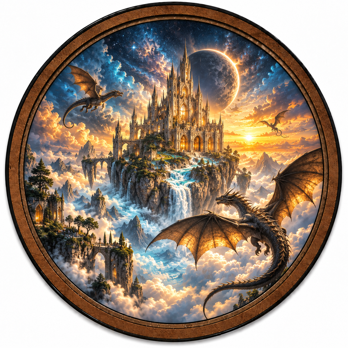 Handcrafted Dragon Citadel Celestial Fantasy LED Wall Art