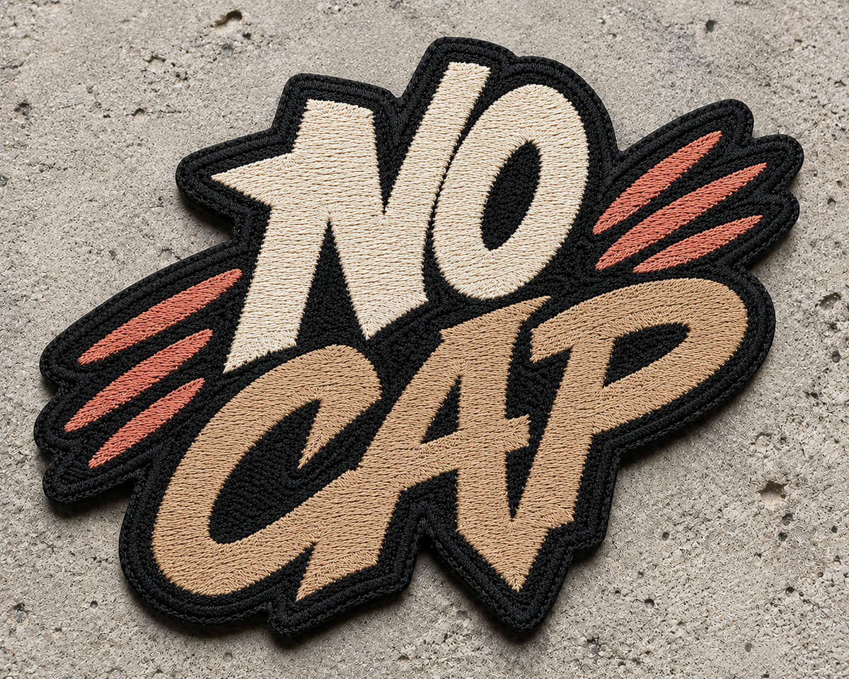 No Cap Embroidered Iron-On Patch – Trendy Slang Lettering Applique