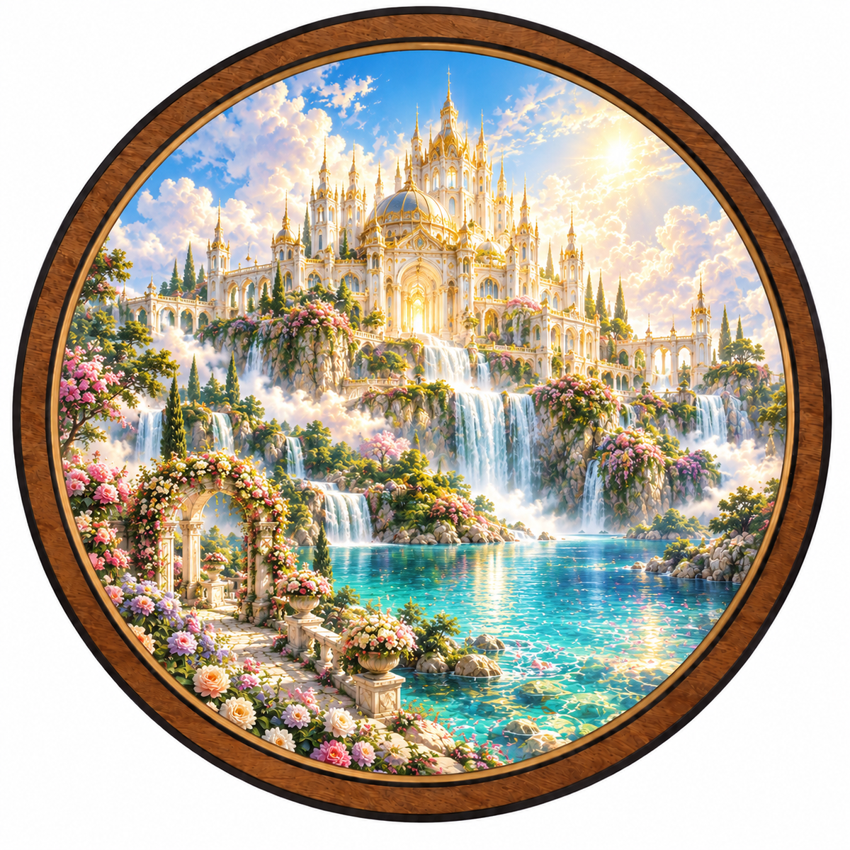 Celestial Garden Palace Waterfall Circular LED Wall Art