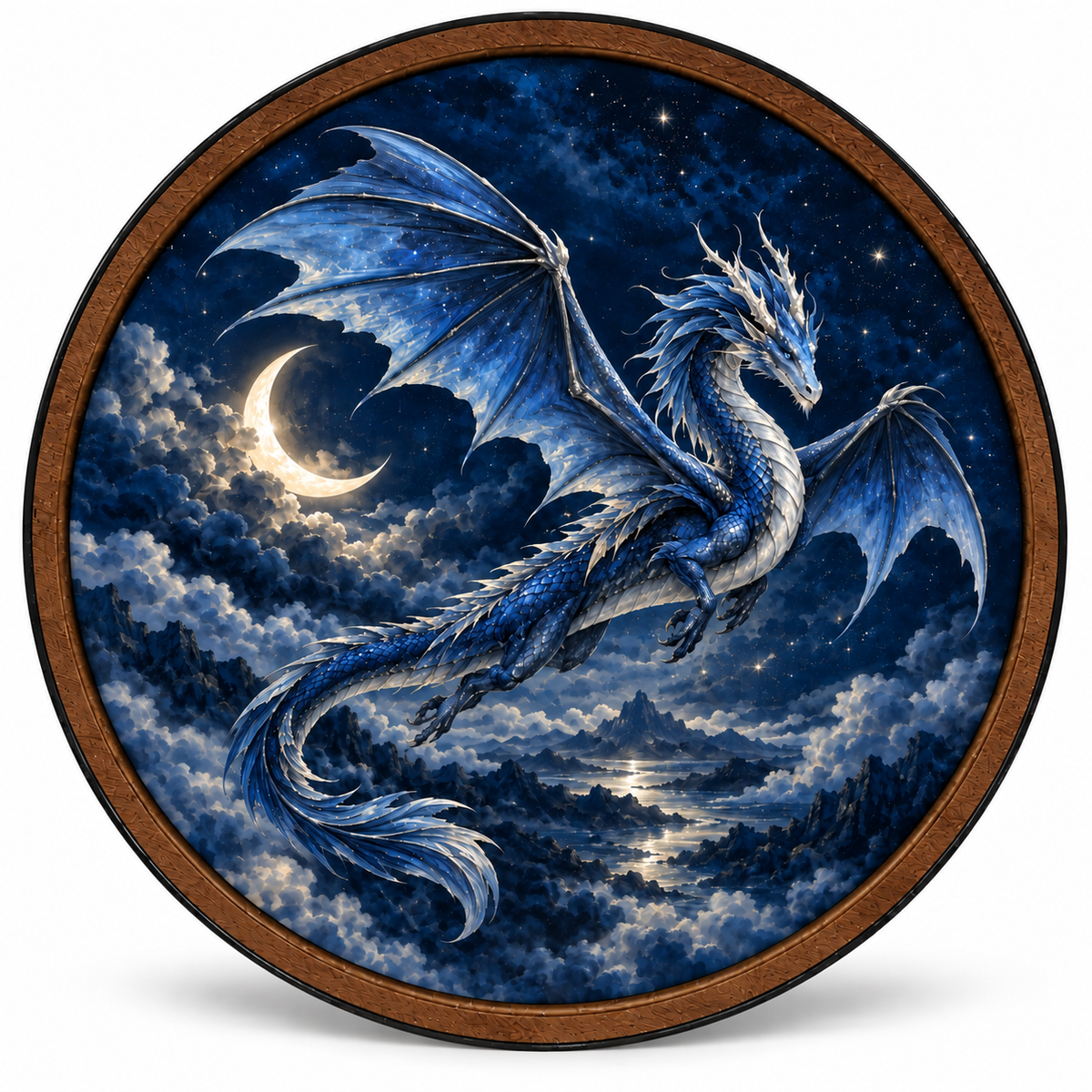 Celestial Blue Dragon – Moonlit Sky LED Wall Art