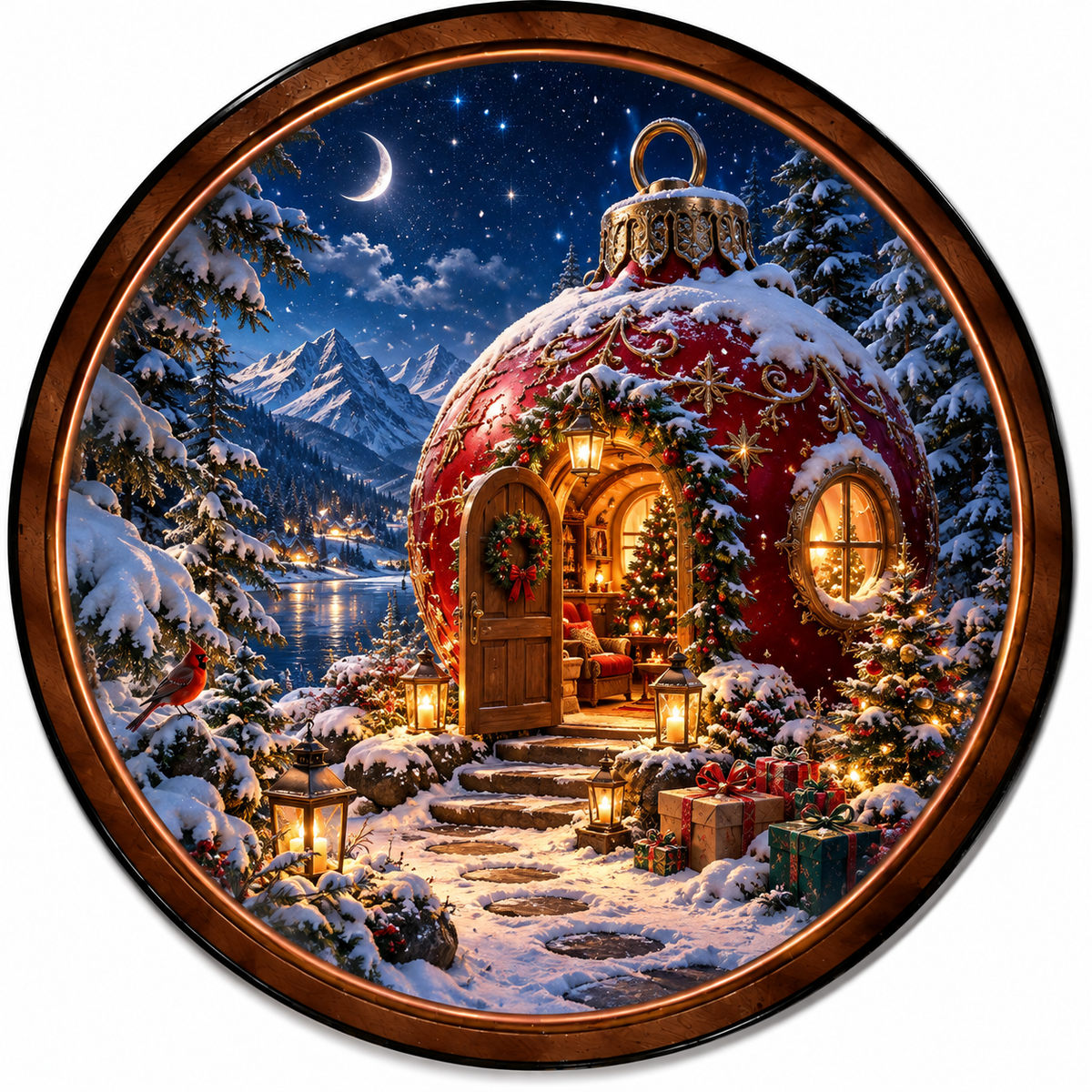 Handcrafted Christmas Ornament LED Wall Art – Enchanted Winter Village Lighted Wall Decor