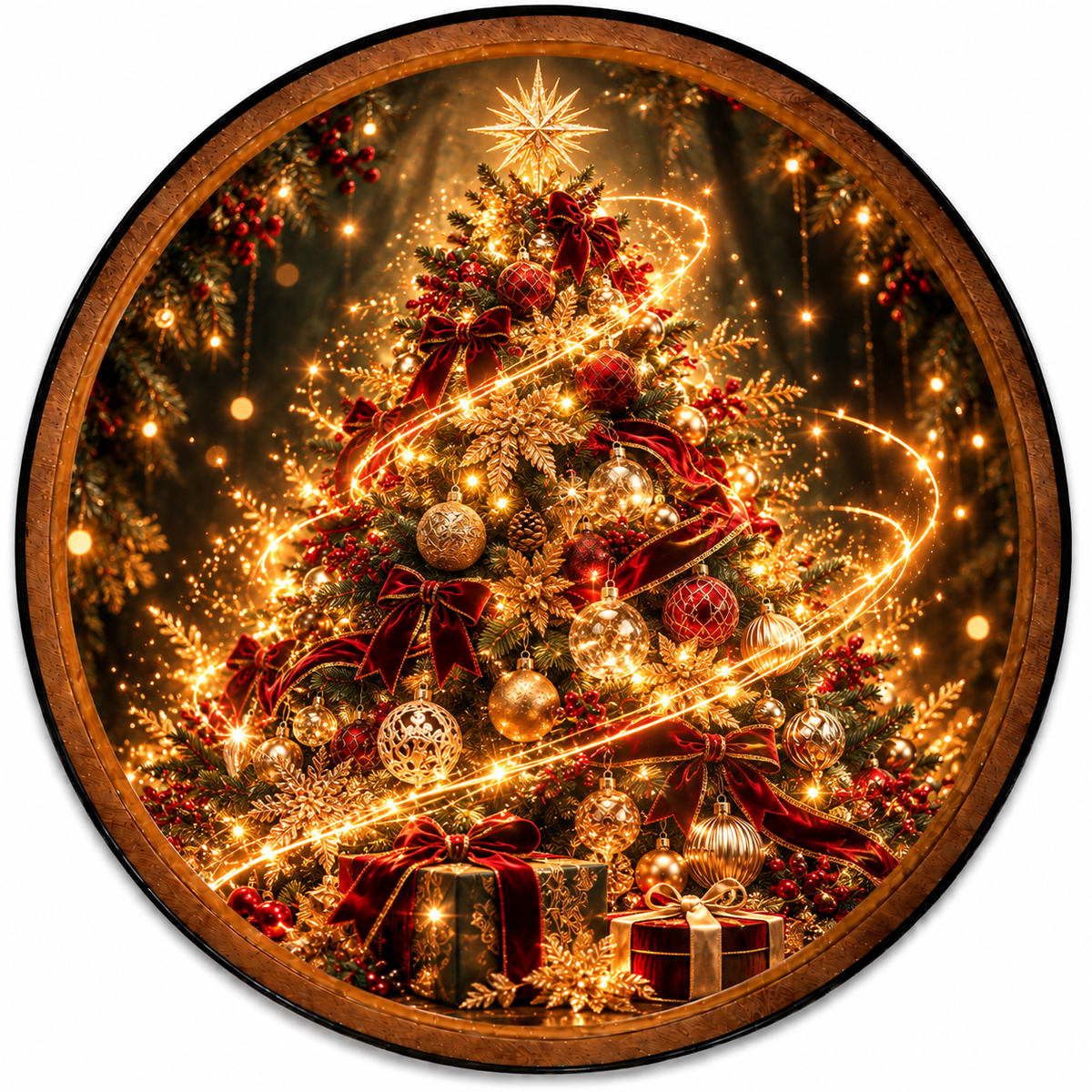 Handcrafted Golden Christmas Tree LED Wall Art
