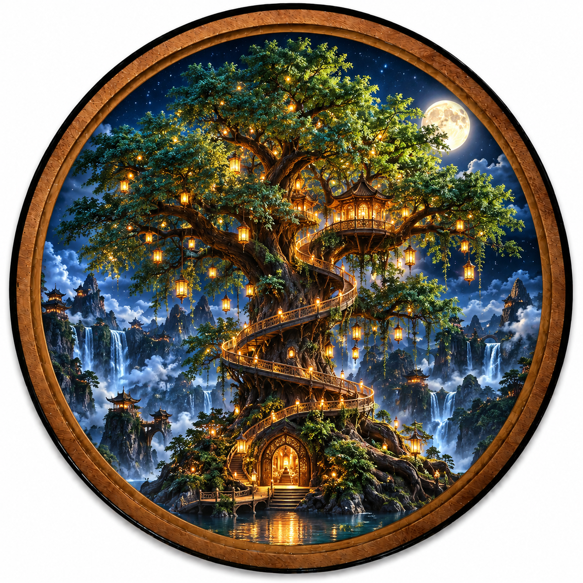 Handcrafted Enchanted Treehouse LED Wall Art – Magical Tree of Life & Moonlit