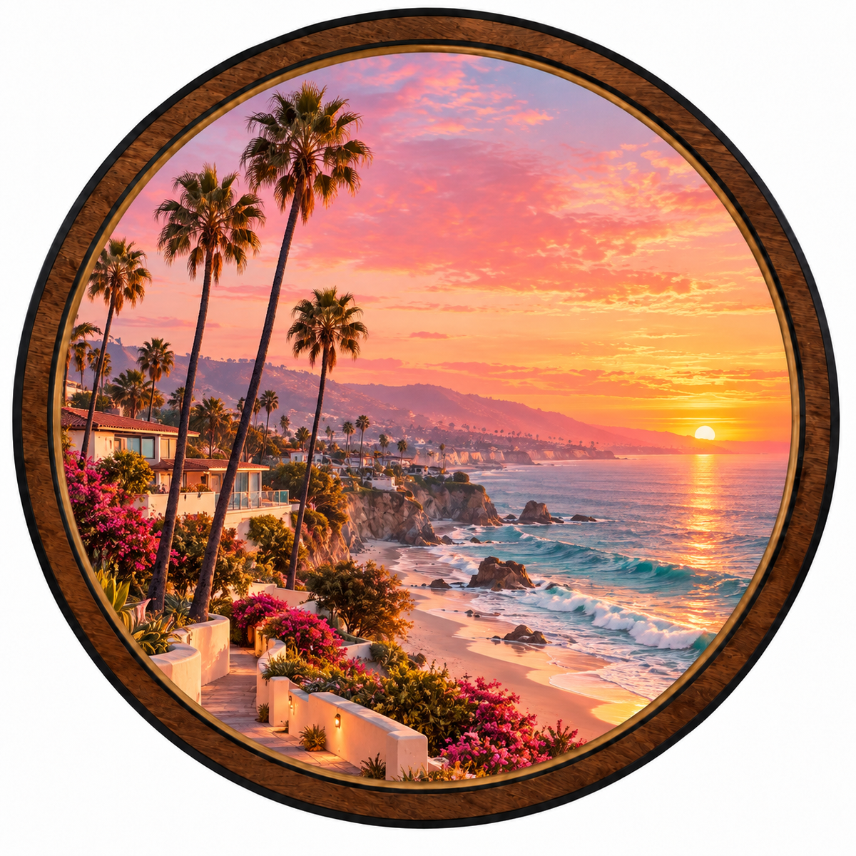 Golden Coast Sunset – Coastal Palm Tree LED Wall Art