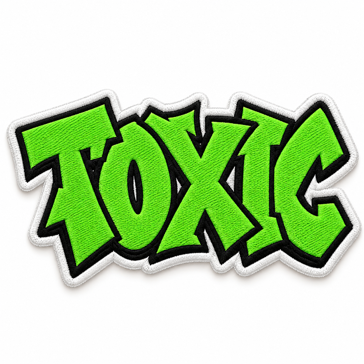 Toxic Graffiti Embroidered Iron-On Patch – Neon Green Streetwear Lettering Applique