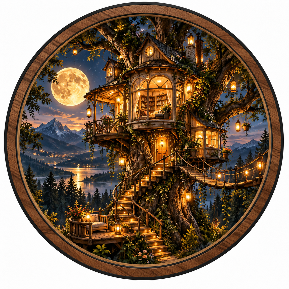 Moonlit Treehouse Retreat – Enchanted LED Wall Art