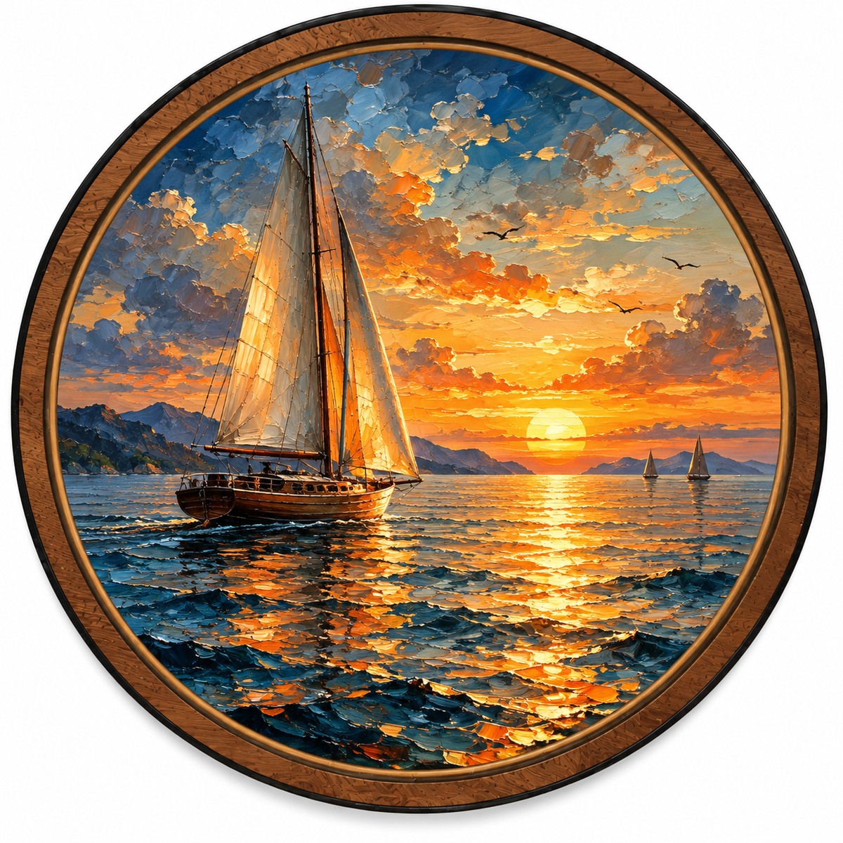 Handcrafted Golden Sunset Sailboat LED Wall Art