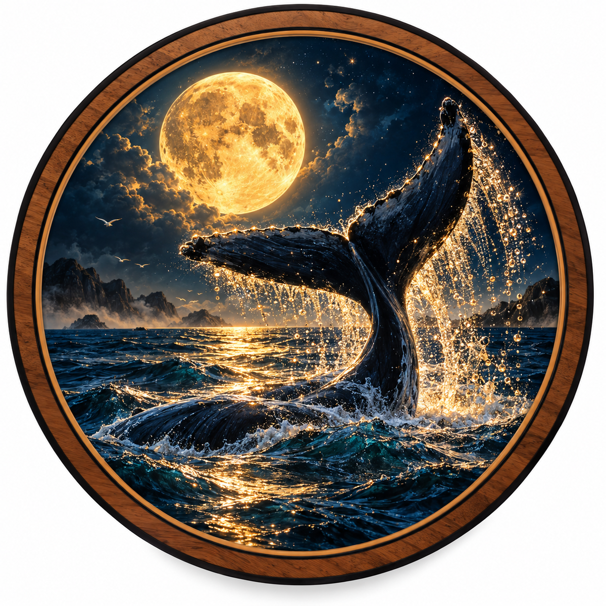 Golden Moon Whale – Midnight Tide LED Wall Art