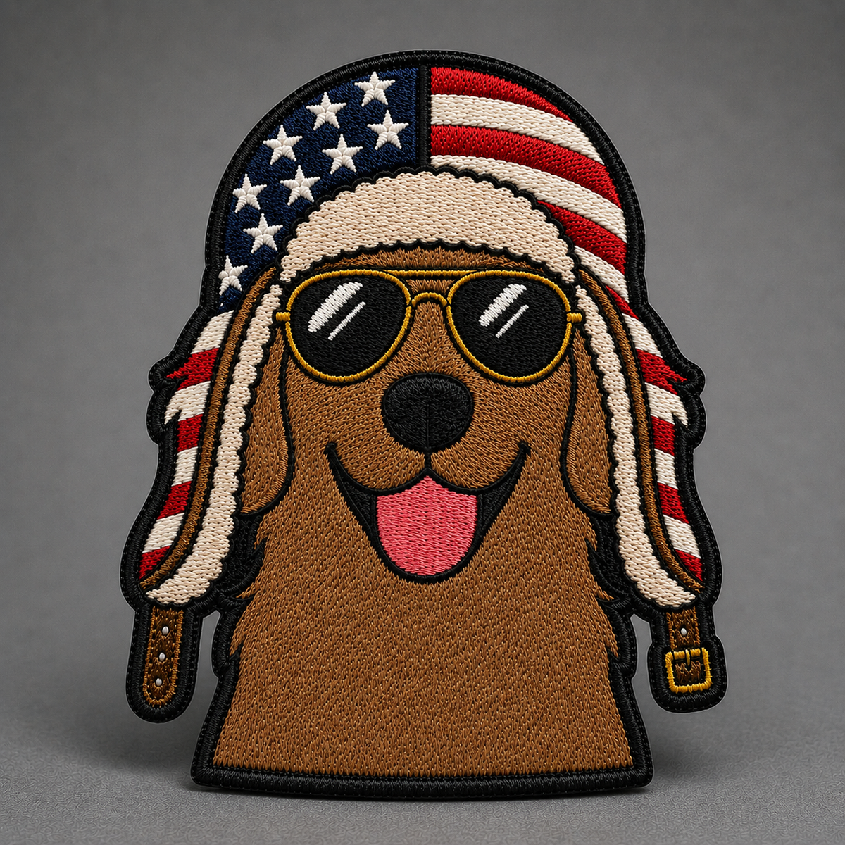 Patriotic Dog Embroidered Iron-On Patch – American Flag Aviator Dog Applique
