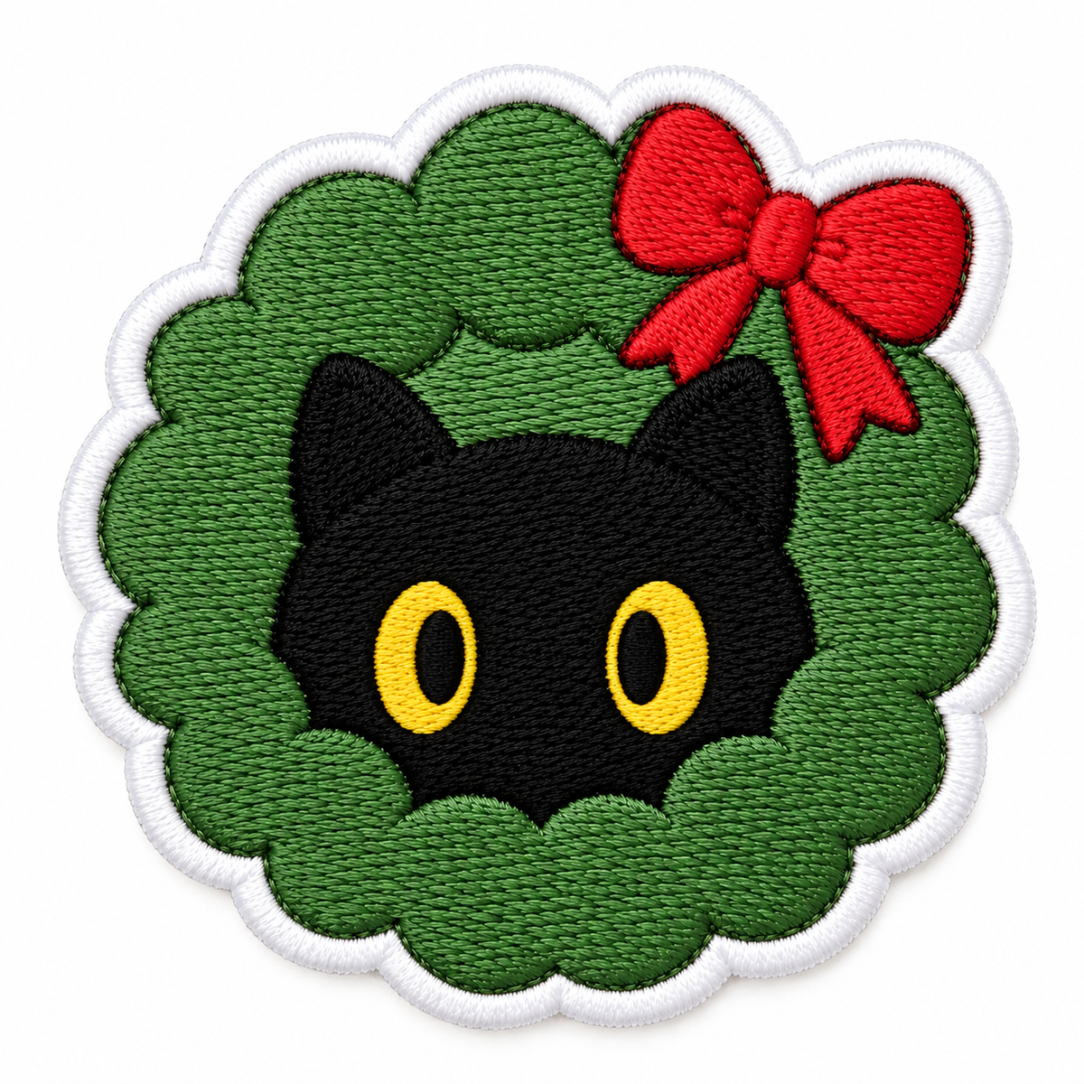 Christmas Black Cat Embroidered Iron-On Patch – Cute Cat Wreath Holiday Applique