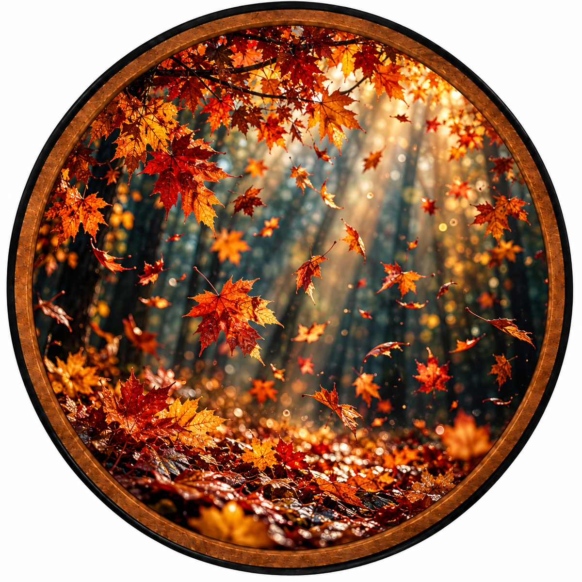 Autumn Whispers – Handcrafted LED Wall Art | Falling Maple Leaves & Golden Sunlight