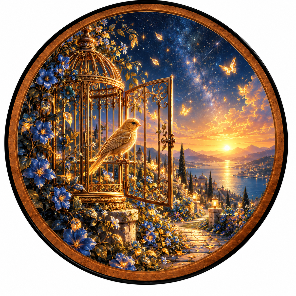 Wings of Freedom – Handcrafted Round LED Wall Art
