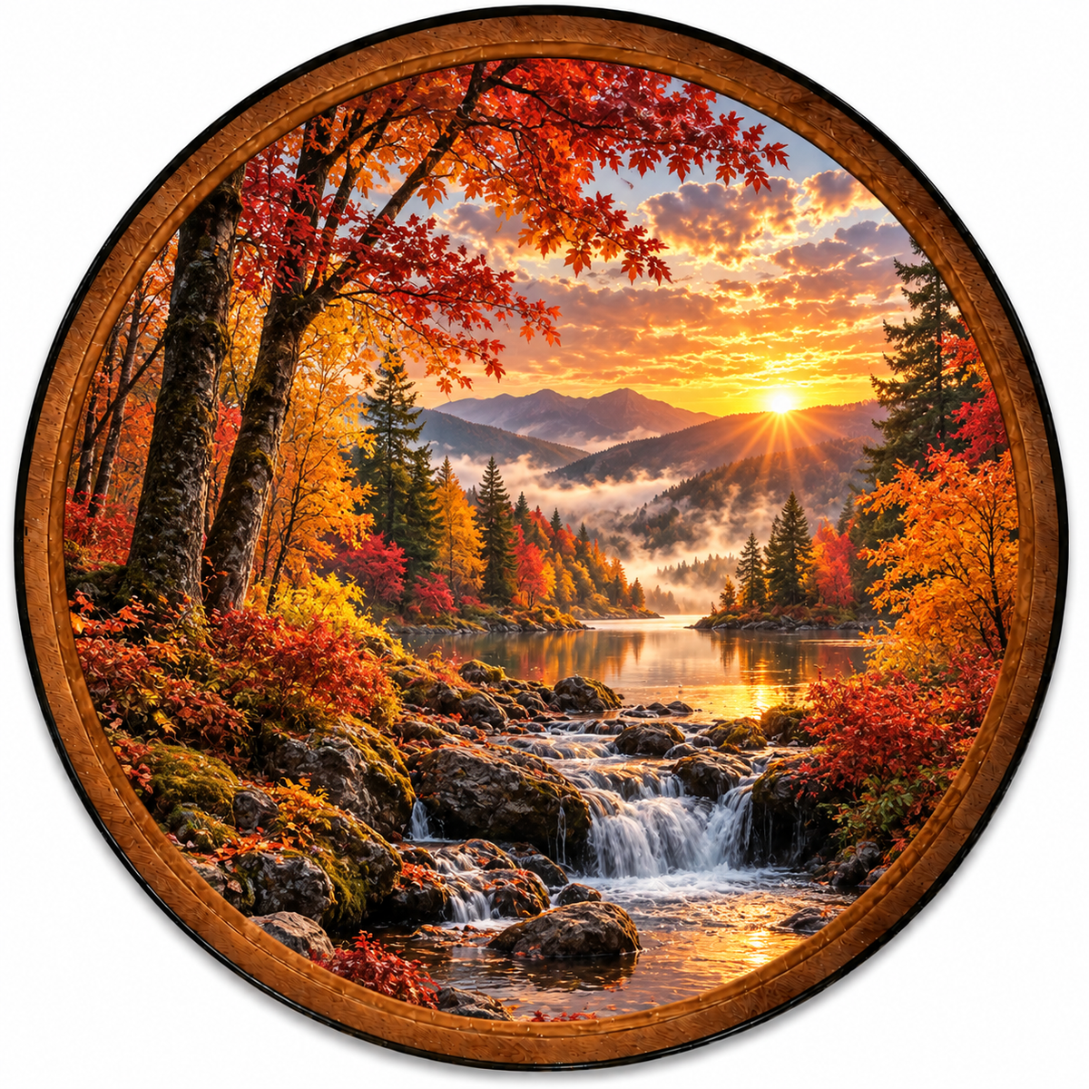 Handcrafted Autumn Mountain Sunrise LED Wall Art