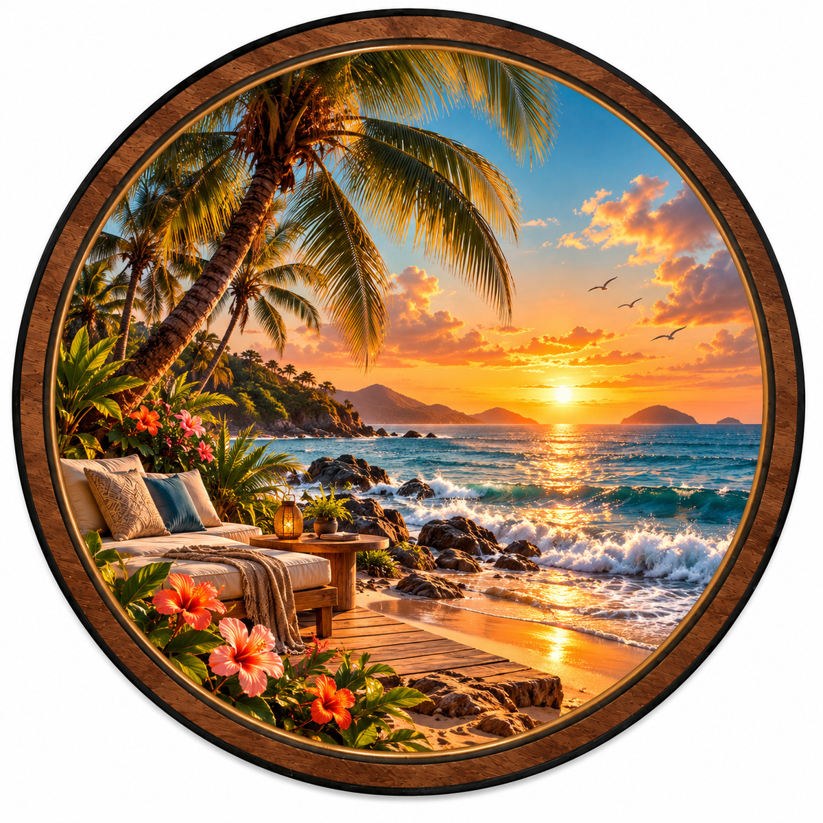 Tropical Sunset Retreat – Coastal Paradise LED Wall Art