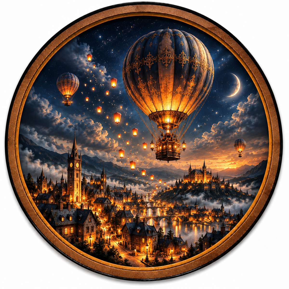 Moonlit Balloon Kingdom Fantasy Circular LED Wall Art