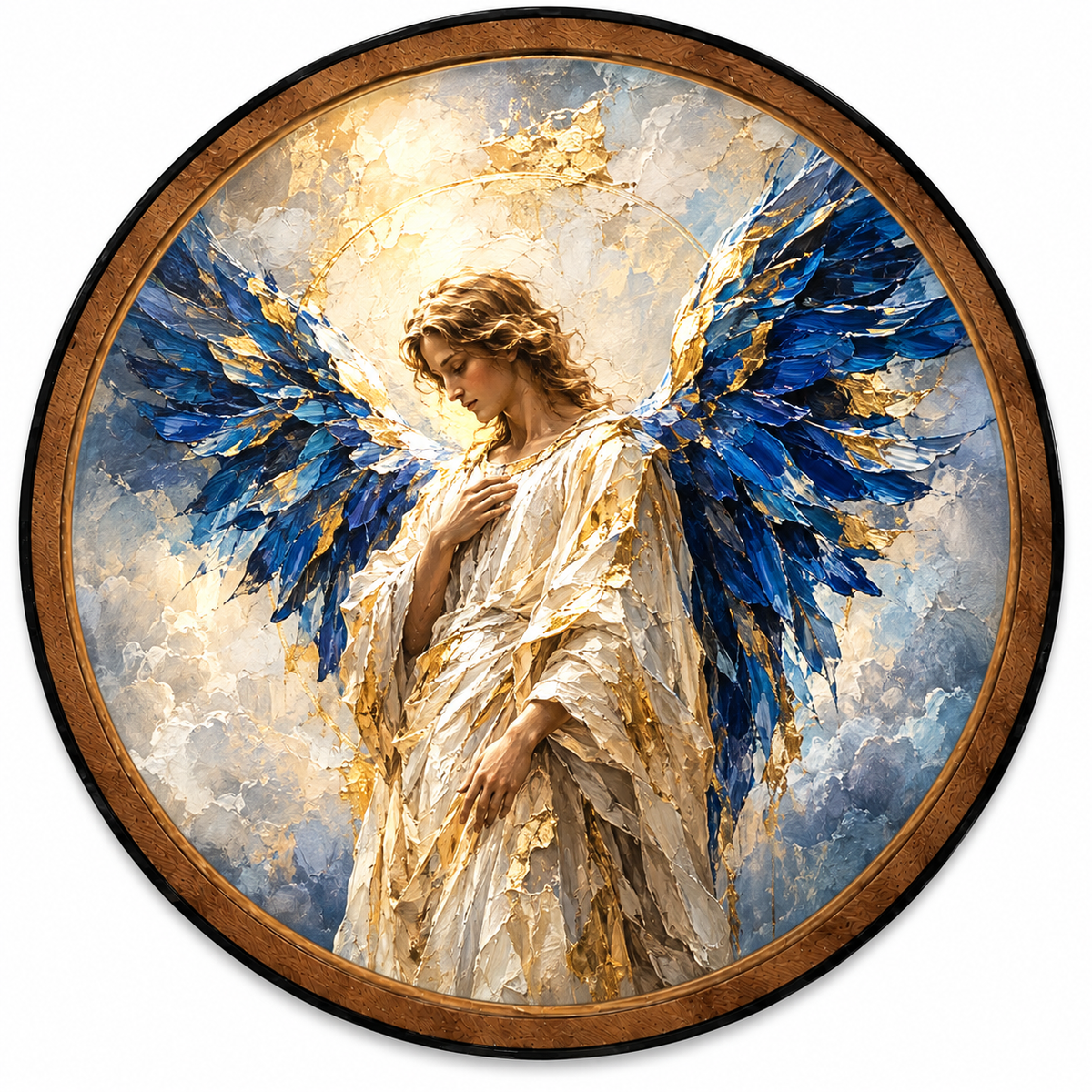 Handcrafted Guardian Angel LED Wall Art – Blue Wings & Gold Heavenly Angel