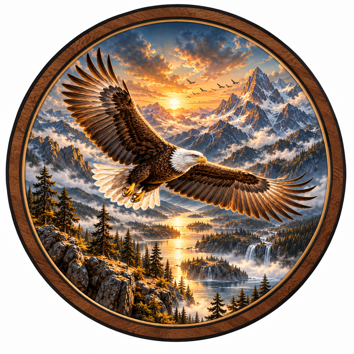 Soaring Eagle – Golden Mountain Sunrise LED Wall Art