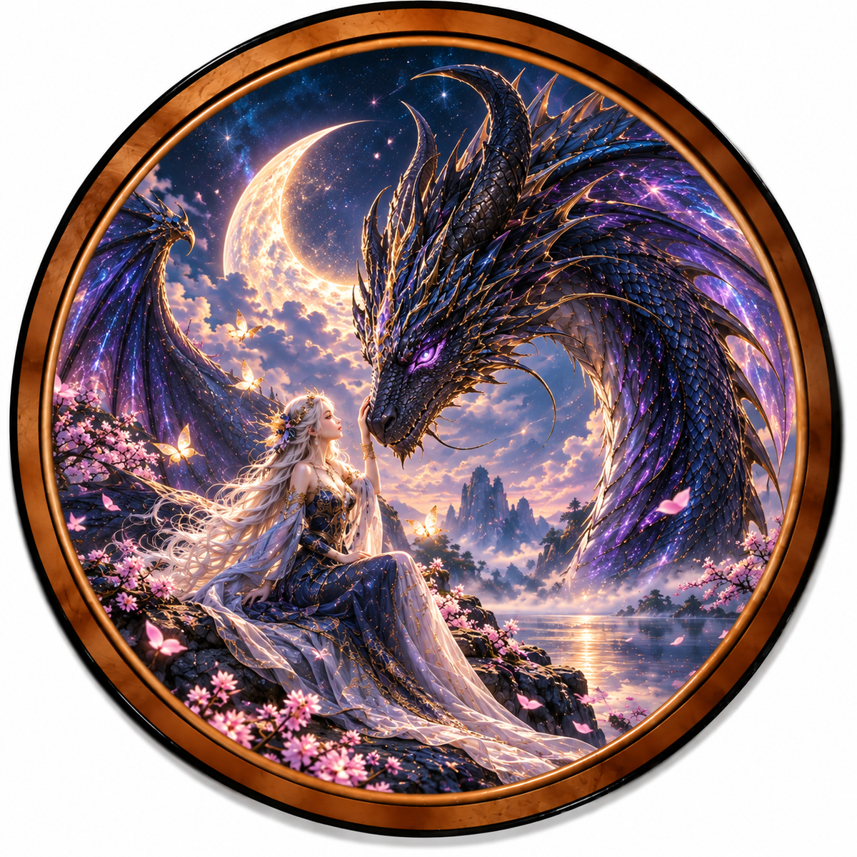 Handcrafted Celestial Dragon & Moon Maiden LED Wall Art