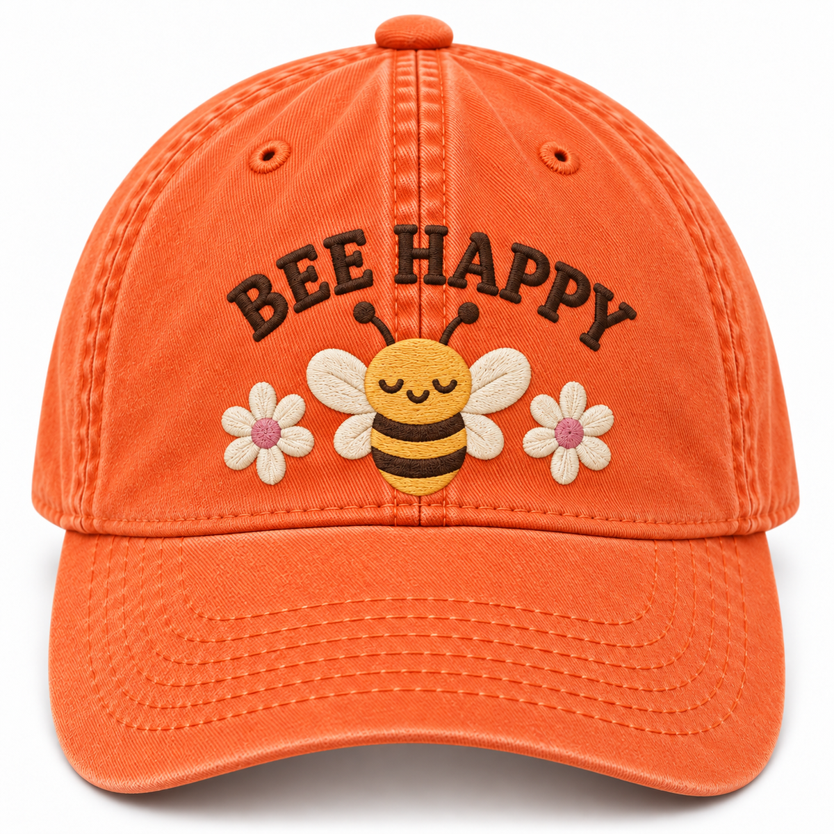 Bee Happy Embroidered Dad Hat – Cute Vintage Washed Cap