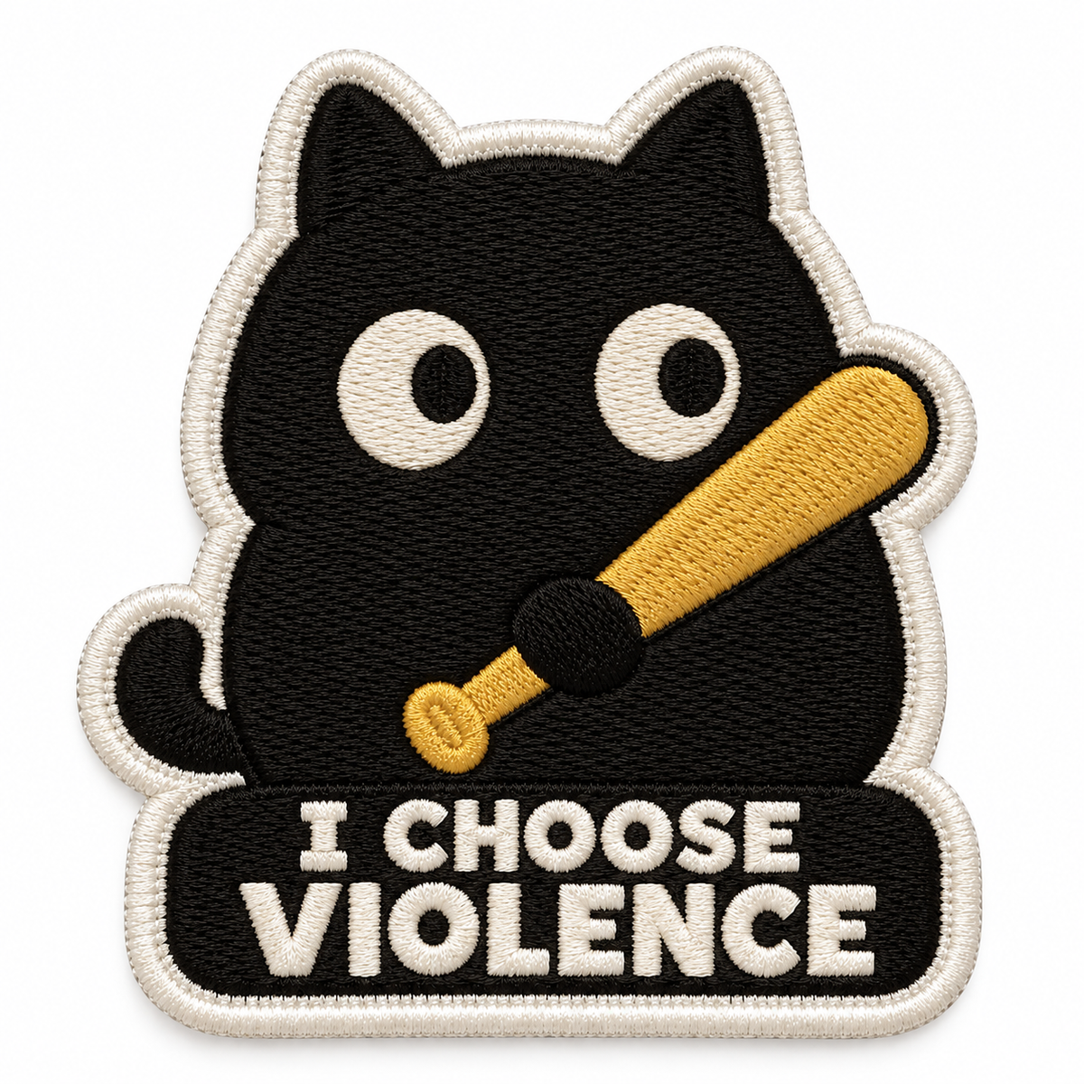 I Choose Violence Black Cat Embroidered Iron-On Patch – Funny Sarcastic Cat Applique