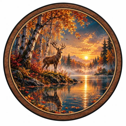 Autumn Majesty – Golden Deer Lake LED Wall Art