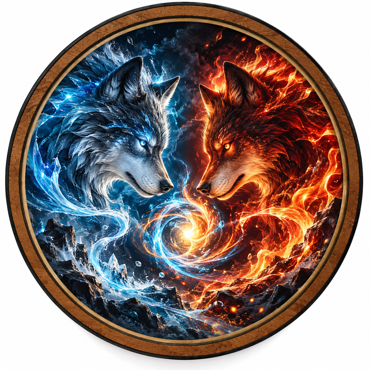 Handcrafted Fire & Ice Wolves LED Wall Art