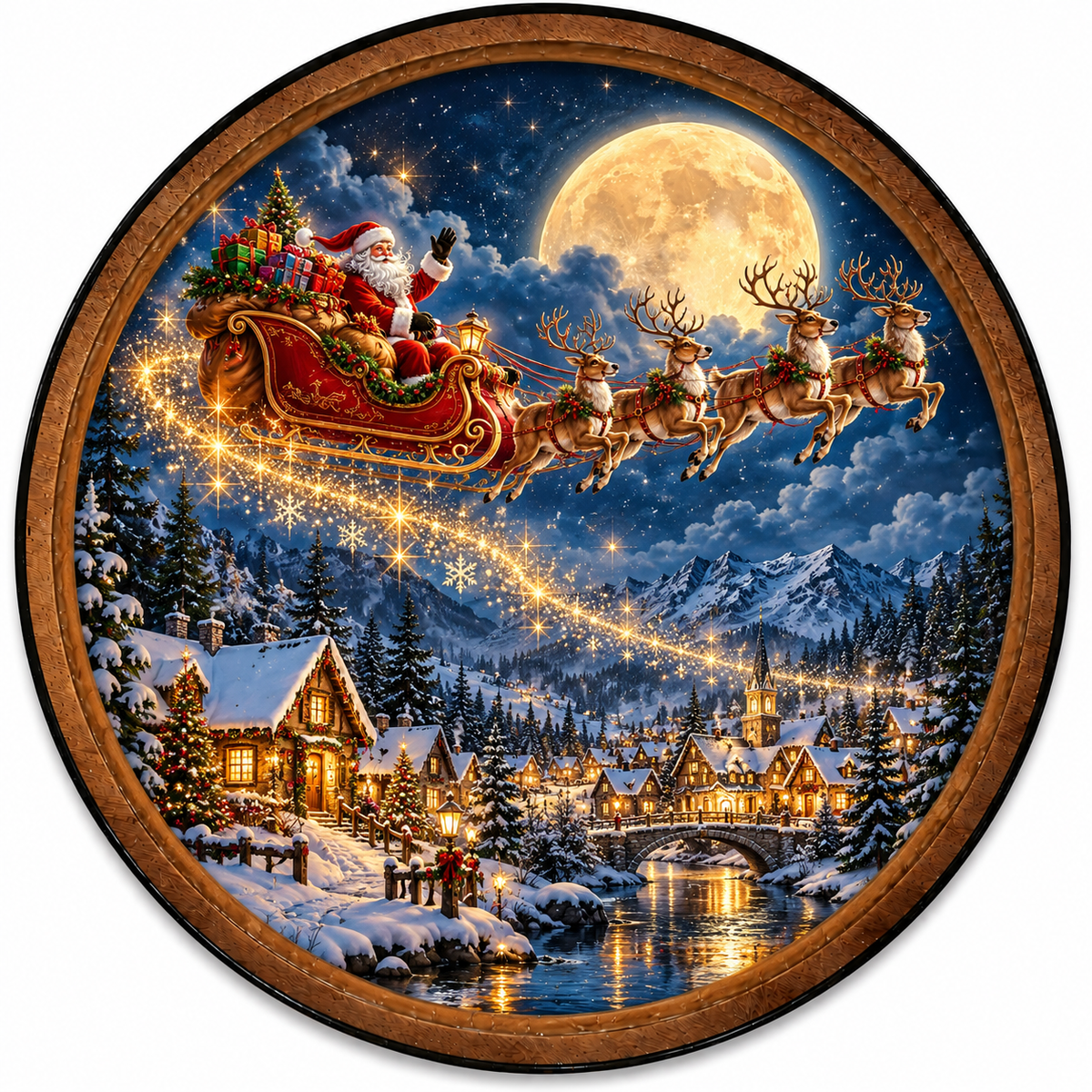 Santa's Moonlit Flight – Handcrafted LED Wall Art