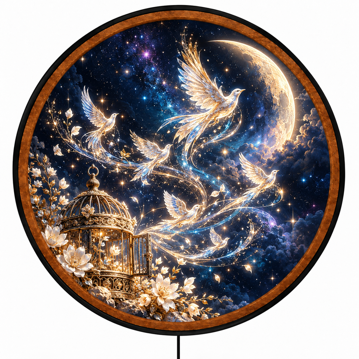 Celestial Wings of Freedom – Handcrafted Round LED Wall Art