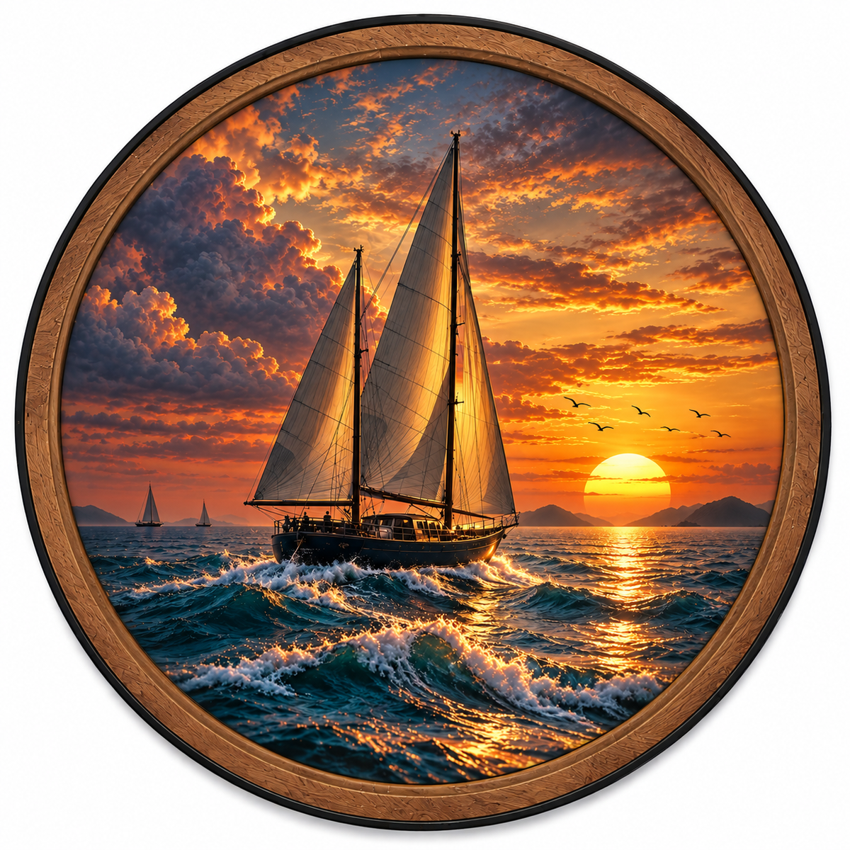 Golden Horizon Sailboat – Sunset Ocean LED Wall Art