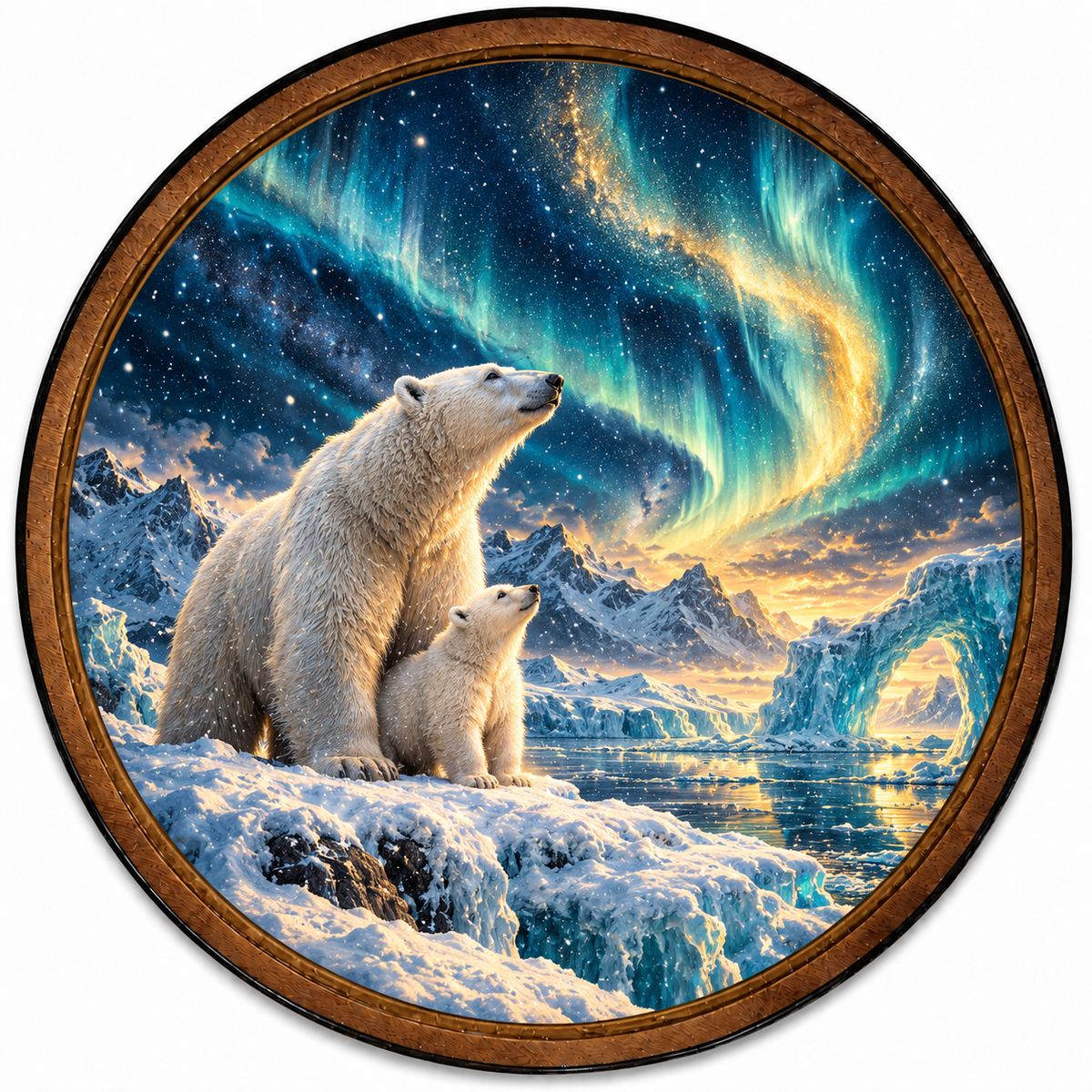 Polar Bear Aurora Arctic Night Circular LED Wall Art
