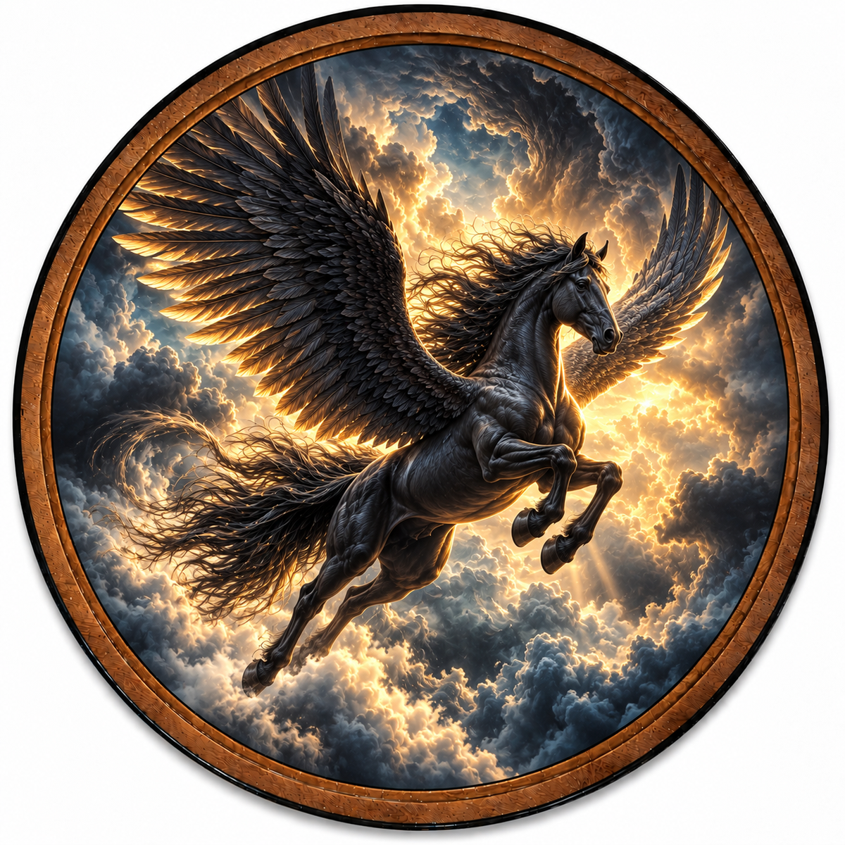 Black Pegasus Storm Clouds Circular LED Wall Art
