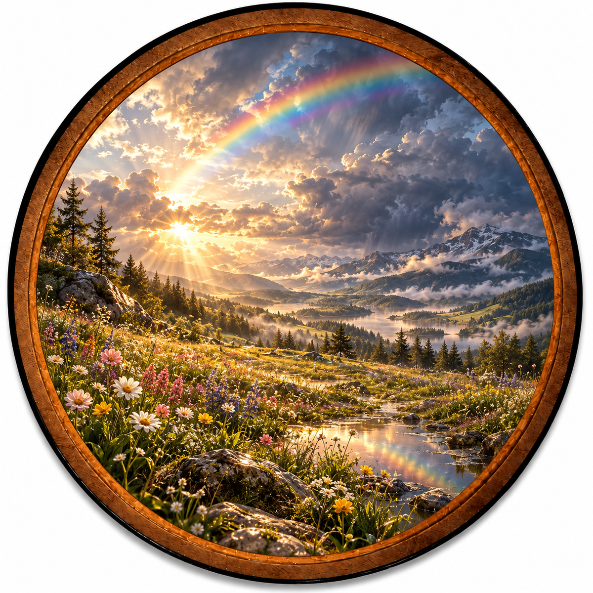 Handcrafted Rainbow Mountain Meadow LED Wall Art