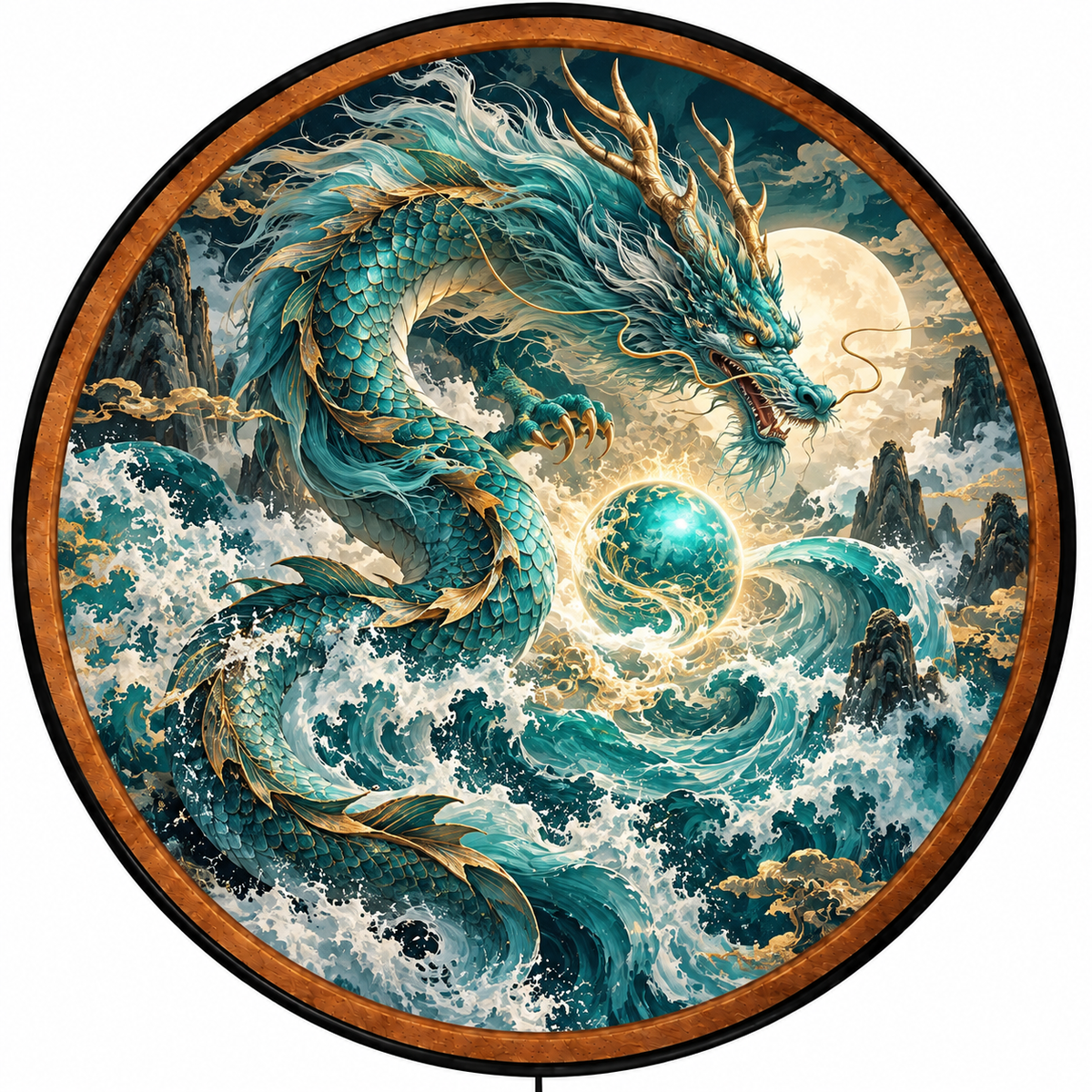 Ocean Dragon – Handcrafted Round LED Wall Art