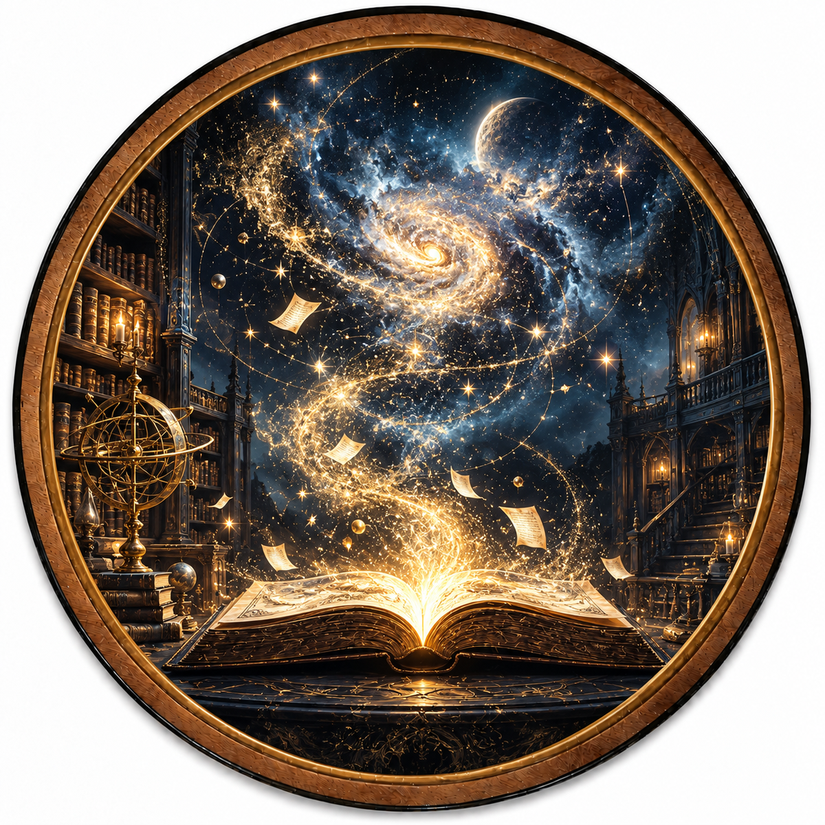 Celestial Library Magic Book Circular LED Wall Art