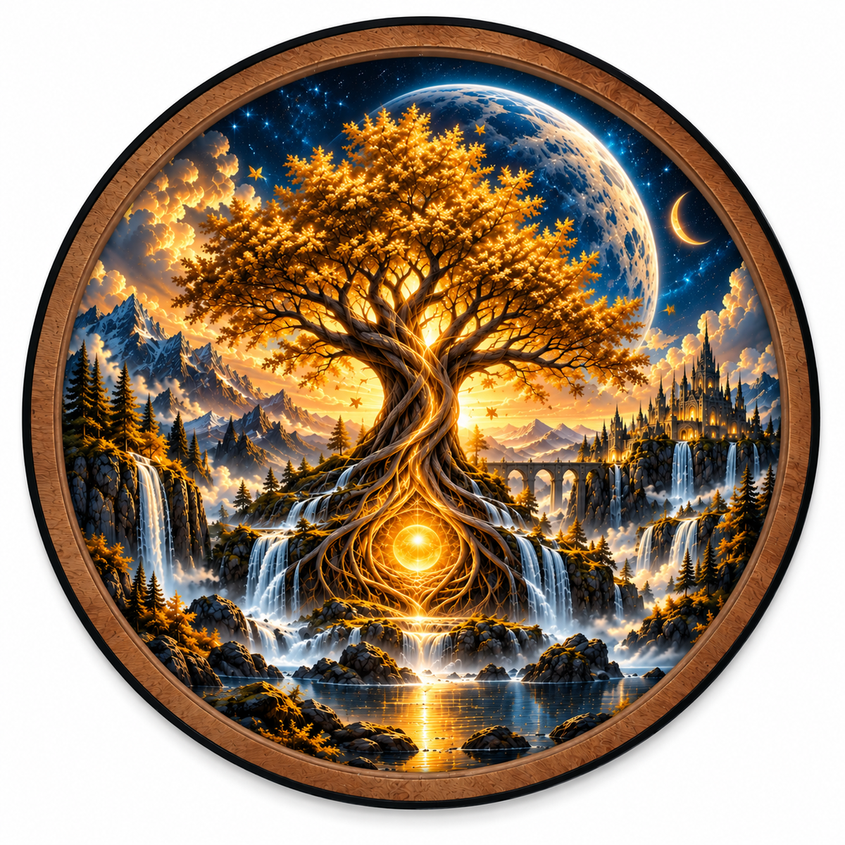 Tree of Eternity – Golden Celestial Kingdom LED Wall Art