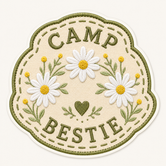Camp Bestie Daisy Embroidered Iron-On Patch