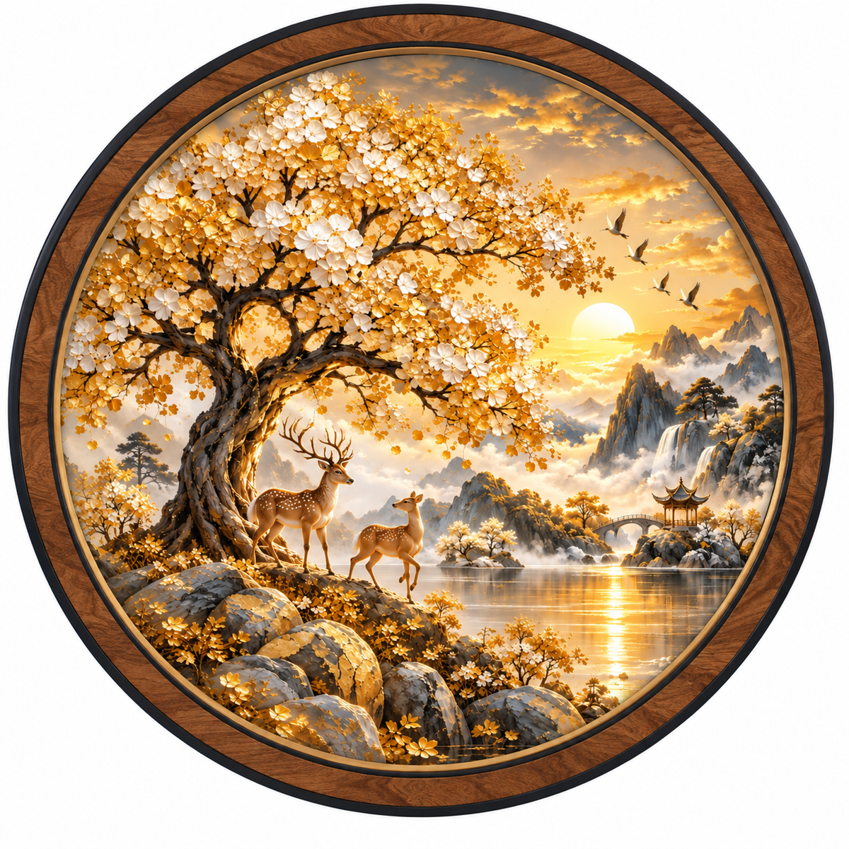 Golden Deer Sanctuary – Mountain Sunrise LED Wall Art
