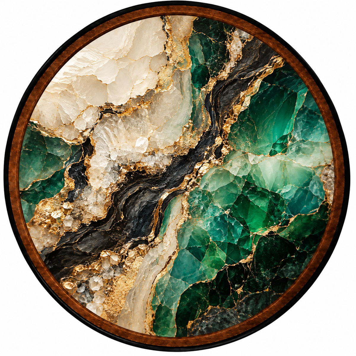 Green Marble & Gold Abstract Wall Decor – Handcrafted LED Wall Art
