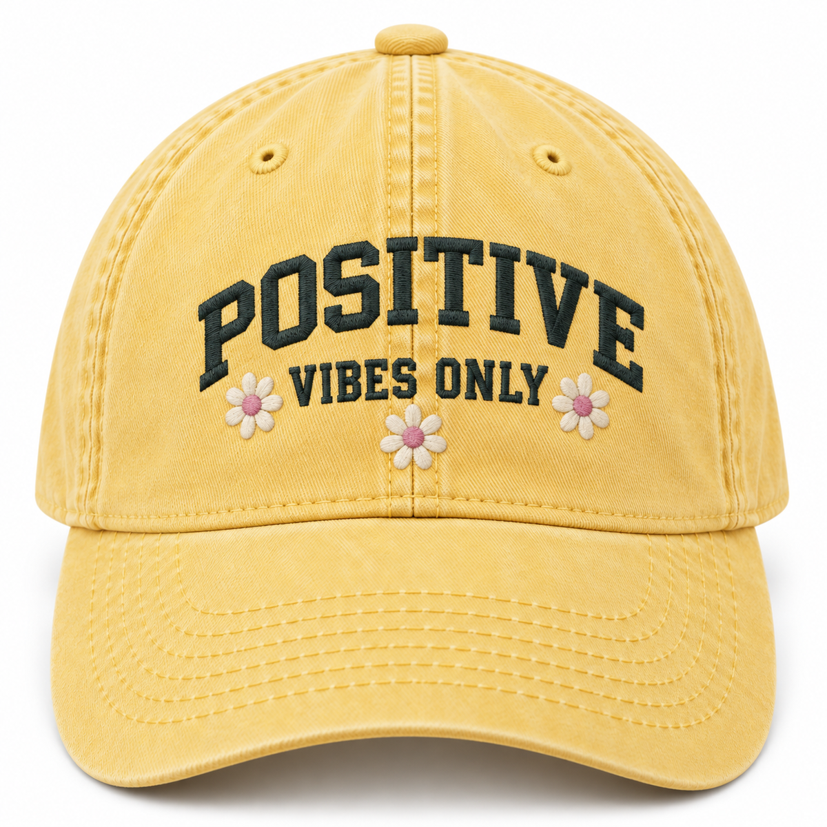 Positive Vibes Only Embroidered Dad Hat – Vintage Washed Cap