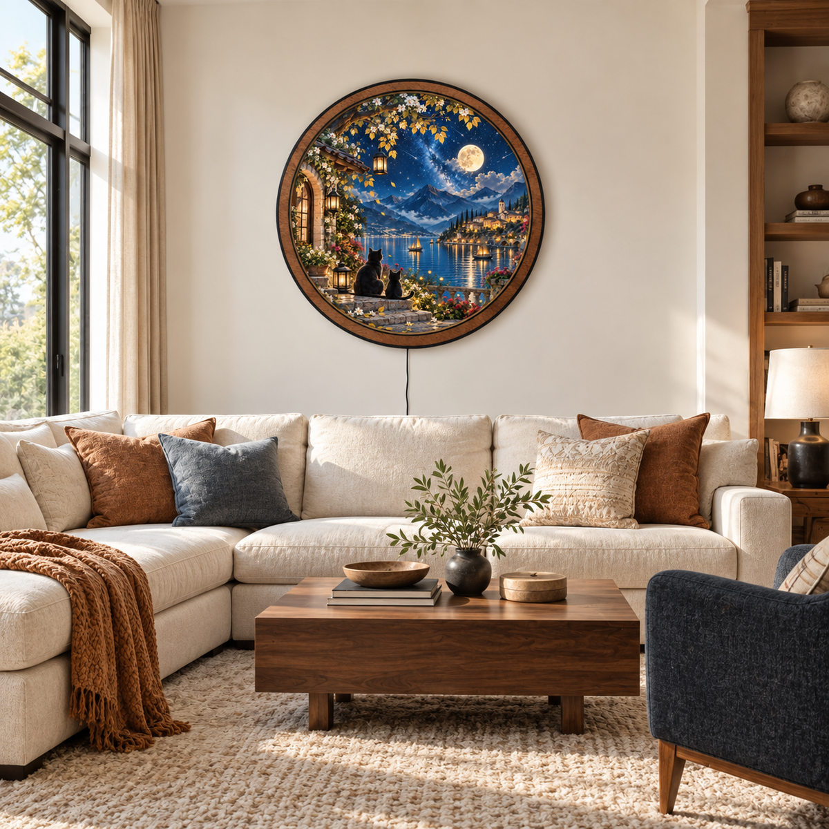 Moonlit Cat Haven – Starlit Lake LED Wall Art