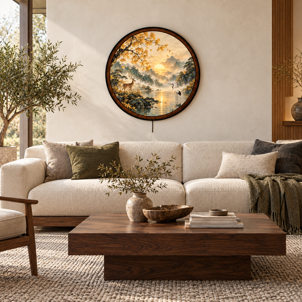Deer & Crane Japanese Landscape Decor  – Handcrafted LED Wall Art