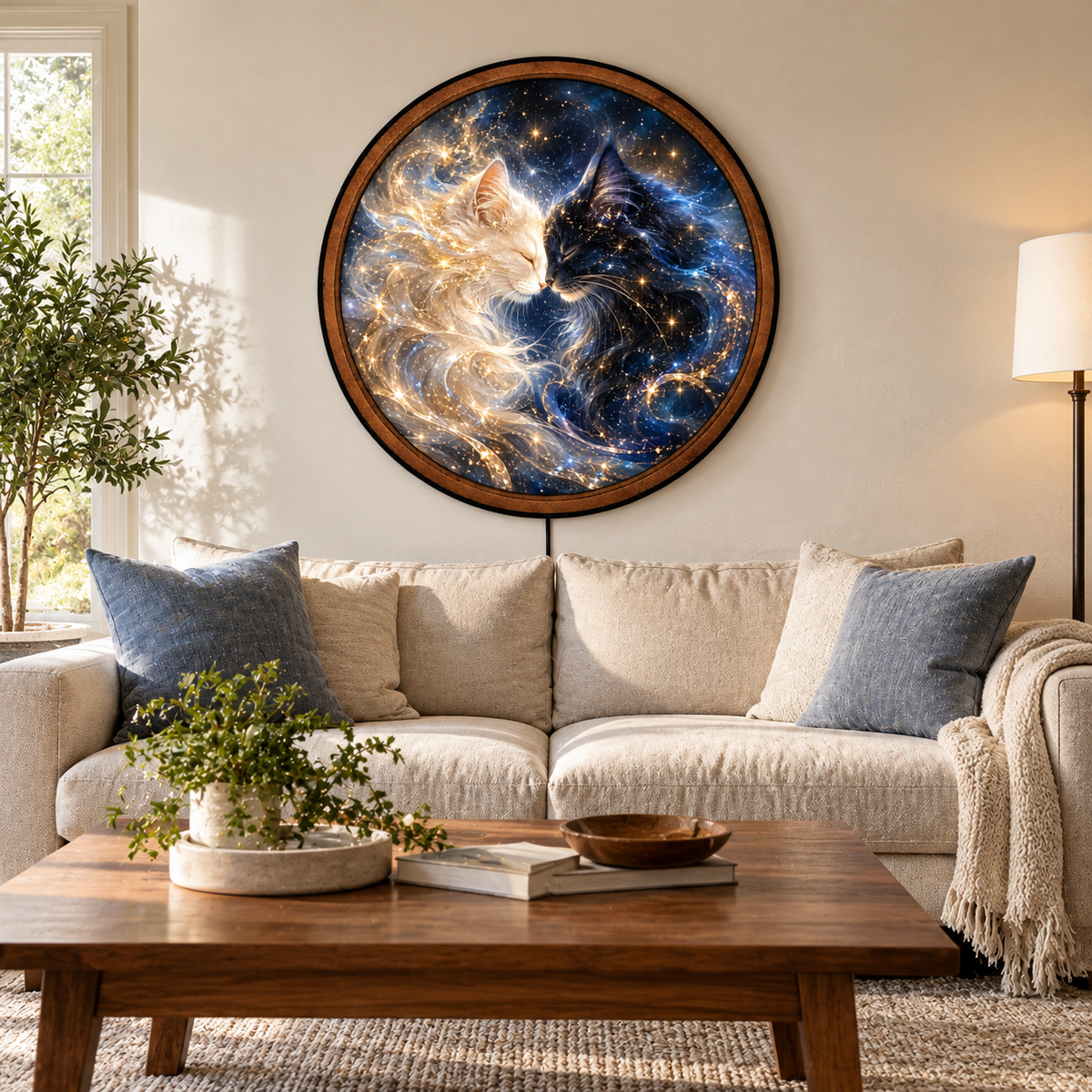 Handcrafted Celestial Cats LED Wall Art – Two Souls One Universe, Cosmic Cat Lovers