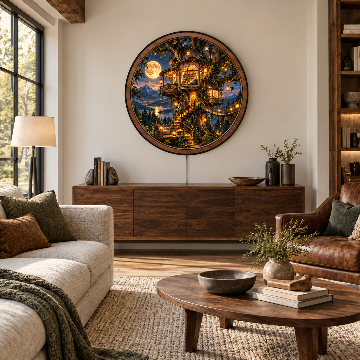 Moonlit Treehouse Retreat – Enchanted LED Wall Art
